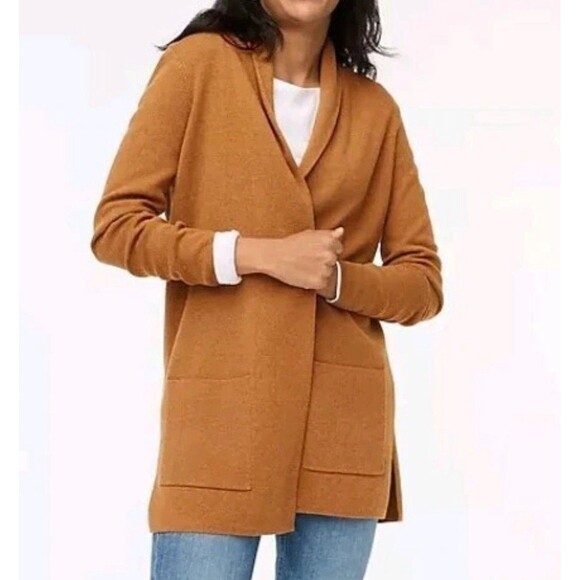 J.Crew Open Front Brown Tunic Sweater Blazer Cardigan Women’s M 100% Cotton - Picture 2 of 9